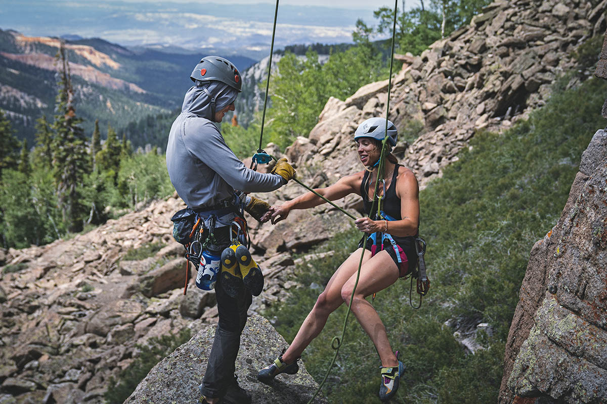 Climbing gear (wearing La Sportiva Skwama shoes)